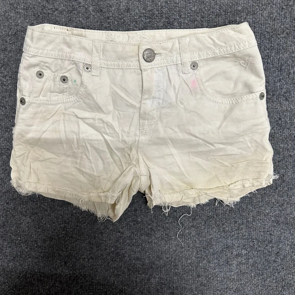 Justice Denim Shorts Girls Size 14R Off-White Low Rise Frayed Raw Hem Casual